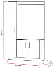 Conjunto de Entrada Naturel - Sapateira, Cabide e Banco – 110x31,8x180