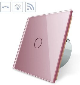 Interruptor tátil 1 botão + função controlo remoto, Painel frente rosa vidro temperado