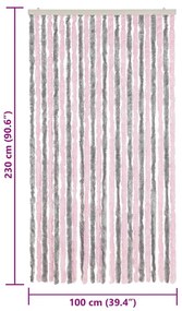 Cortina anti-insetos 100x230 cm chenille cinza-prateado e rosa
