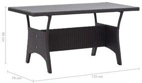 3 pcs conjunto de jantar p/ jardim c/ almofadões vime PE preto