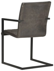 Cadeiras de jantar cantilever 2 pcs couro genuíno cinzento