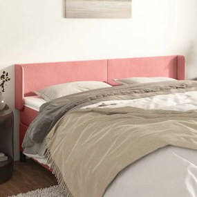 Cabeceira de cama c/ abas veludo 203x16x78/88 cm rosa