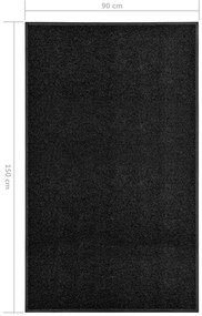 Tapete de porta lavável 90x150 cm preto
