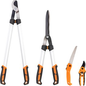 Outsunny Conjunto de Jardinagem 4 Peças com Tesouras Cortarramos Tesouras de Poda e Serra Dobrável Prata e Laranja | Aosom Portugal