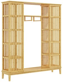 HOMCOM Armário de Bambu com 2 Portas de Correr Prateleiras e Barra Grande Armário para O Quarto 145x35x165 cm | Aosom Portugal