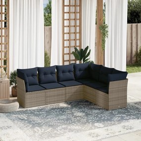 vidaXL 6 pcs conjunto sofás p/ jardim c/ almofadões vime PE cinzento