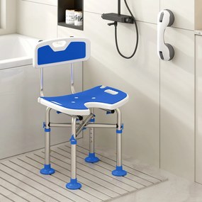 Cadeira de Duche para Pessoas Idosas Antideslizante com Altura Ajustável em 5 Posições Suporte para Duche de Mão 48x47,5x72-82 cm Azul