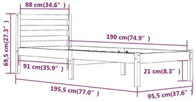 Estrutura de cama solteiro 90x190 cm pinho maciço branco