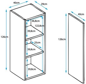 Armário Suspenso Meruge – 40x126 cm – Preto e Branco com Porta Curva A