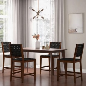 Conjunto de 2 bancos de bar de madeira com alças de couro PU e encosto confortável para cozinha, bar e restaurante 52 x 58,5 x 101 cm Castanho