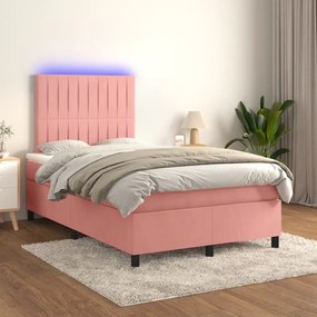 Cama box spring c/ colchão luzes e LED 120x190 cm veludo rosa