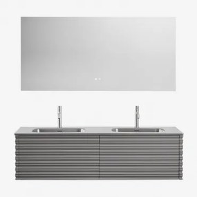 Conjunto De Móvel De Casa De Banho Suspenso 160x50 Cm Em Madeira Com Lavatórios Integrados Noura Cinza Níquel & Retangular - Sklum