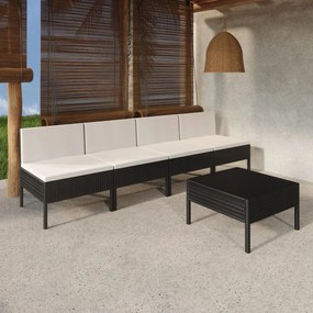 vidaXL 5 pcs conjunto lounge de jardim c/ almofadões vime PE preto