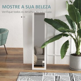 Espelho de Pé 37x155 cm Espelho de Corpo Inteiro Espelho de Parede Retangular com Estrutura de Madeira Branco