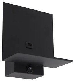 Candeeiro de parede moderno preto com ligação USB - Flero