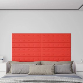 Painel parede 12 pcs 90x15 cm couro artificial 1,62 m² vermelho