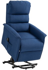 HOMCOM Poltrona Relax Reclinável Elétrica Poltrona Levanta Pessoas com Controlo Remoto e Bolso Lateral 66x90x96 cm Azul | Aosom Portugal