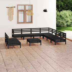 vidaXL 10 pcs conjunto lounge de jardim pinho maciço preto
