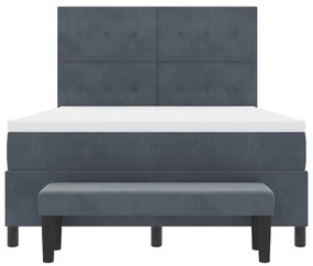 Cama Box Spring com Colchão &amp; Banco Cinza Escuro 140x200 cm Veludo