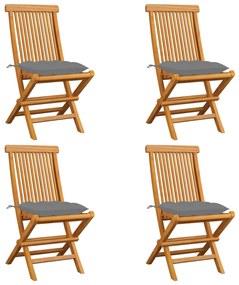 Cadeiras de jardim c/ almofadões cinzentos 4 pcs teca maciça