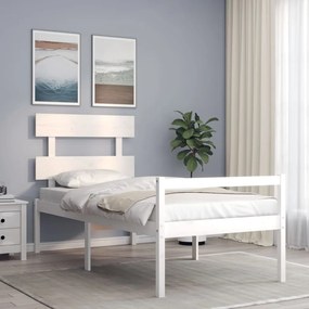 vidaXL Cama para idosos com cabeceira 90x200 cm madeira maciça branco