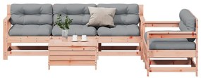 6 pcs conj. lounge jardim c/ almofadões madeira douglas maciça