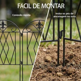 Conjunto de 4 Cercas de Jardim Metálicas 125x56 cm com Design Arqueado Resistentes e Fáceis de Instalar para Pátio Relvado Preto
