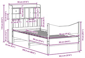Cama sem colchão 90x200 cm madeira de pinho maciça branco
