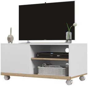 HOMCOM Móvel de TV para Televisores de até 42 Polegadas com 4 Rodas porta e 2 Prateleiras 80x45x39,5 cm Branco