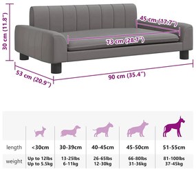 Cama para cães 90x53x30 cm couro artificial cinzento