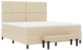 Cama com Estrutura Box com Colchão e Banco Creme 180x200 cm Tecido