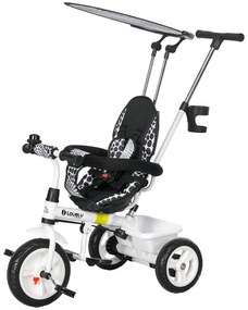 HOMCOM Triciclo para Bebês 2 em 1 Triciclo Evolutivo para Crianças de +12 Meses com Toldo Dobrável e Guiador Telescópico Branco