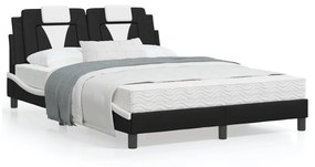 vidaXL Cama com colchão 120x200 cm couro artificial preto e branco