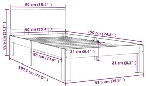 Estrutura de cama solteiro 90x190 cm madeira maciça branco