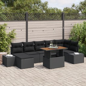 Conjunto de 8 Peças de Sofa de Jardim com Almofadas Preto Rattan Polif