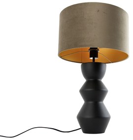 Candeeiro de mesa design com cúpula em veludo preto cor areia com dourado 35 cm - Alisia Design