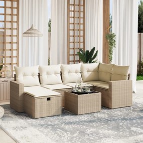 7 pcs conjunto de sofás p/ jardim com almofadões vime PE bege