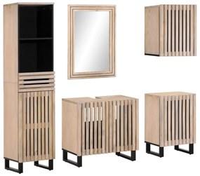 vidaXL 5 pcs conj. móveis p/ casa de banho madeira de mangueira maciça