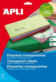 Etiquetas Autocolantes 48,5x254 mm Transparente Brilhante Apli 10 Folhas
