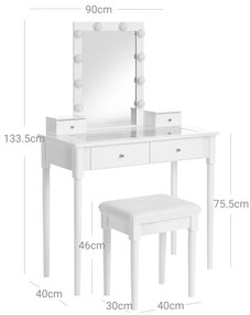 Toucador com espelho, com banco 90 x 40 x 133,5 cm branco