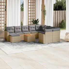 vidaXL 11 pcs conj. sofás jardim c/ almofadões vime PE bege misturado