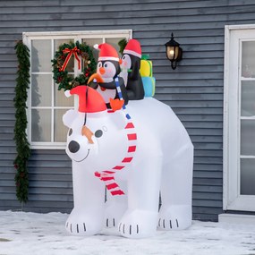 Urso Polar Insuflável, 227 x 113 x 206 cm, Luzes LED, Branco, Vermelho e Preto