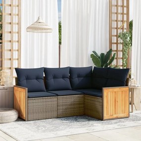 vidaXL 4 pcs conjunto sofás p/ jardim c/ almofadões vime PE cinzento