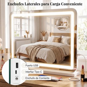 Espelho de Maquilhagem com Luz LED, 58 x 10 x 45 cm, Lupa de 10 Aumentos, Branco