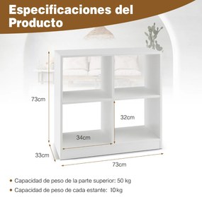 Estante de prateleira aberta com 4 cubos, organizador de cubo anti-tombamento para casa, estudo, quarto, sala de estar, 73 x 33 x 73 cm, branco