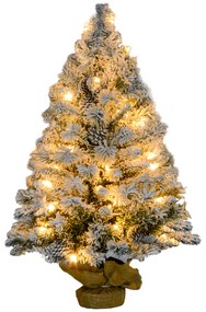 Árvore de Natal com Luzes LED 90 cm Árvore de Natal Artificial Nevado com 133 Ramos 14 Pinhas e Suporte de Metal Verde