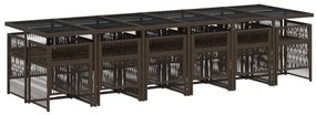 13 pcs conjunto jantar p/ jardim c/ almofadões vime PE castanho