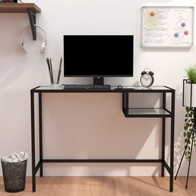 vidaXL Mesa de computador vidro temperado 100x36x74 cm mármore branco