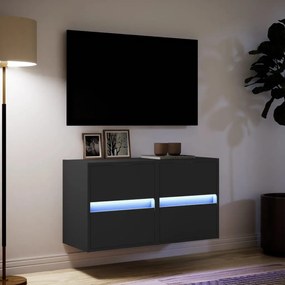 Móveis de parede p/ TV com luzes LED 2 pcs 41x31x45 cm preto