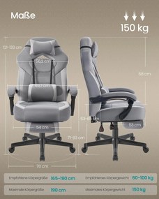 Cadeira gamer com apoio para os pés e almofada ajustável Cinza ardósia